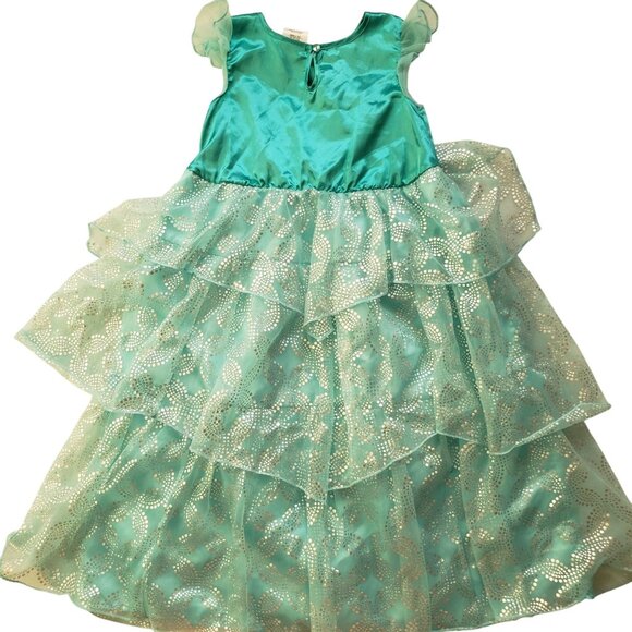 Disney Ariel Little Mermaid Party Dress Girls 4 Tiered Glittery Teal Costume - Picture 8 of 10